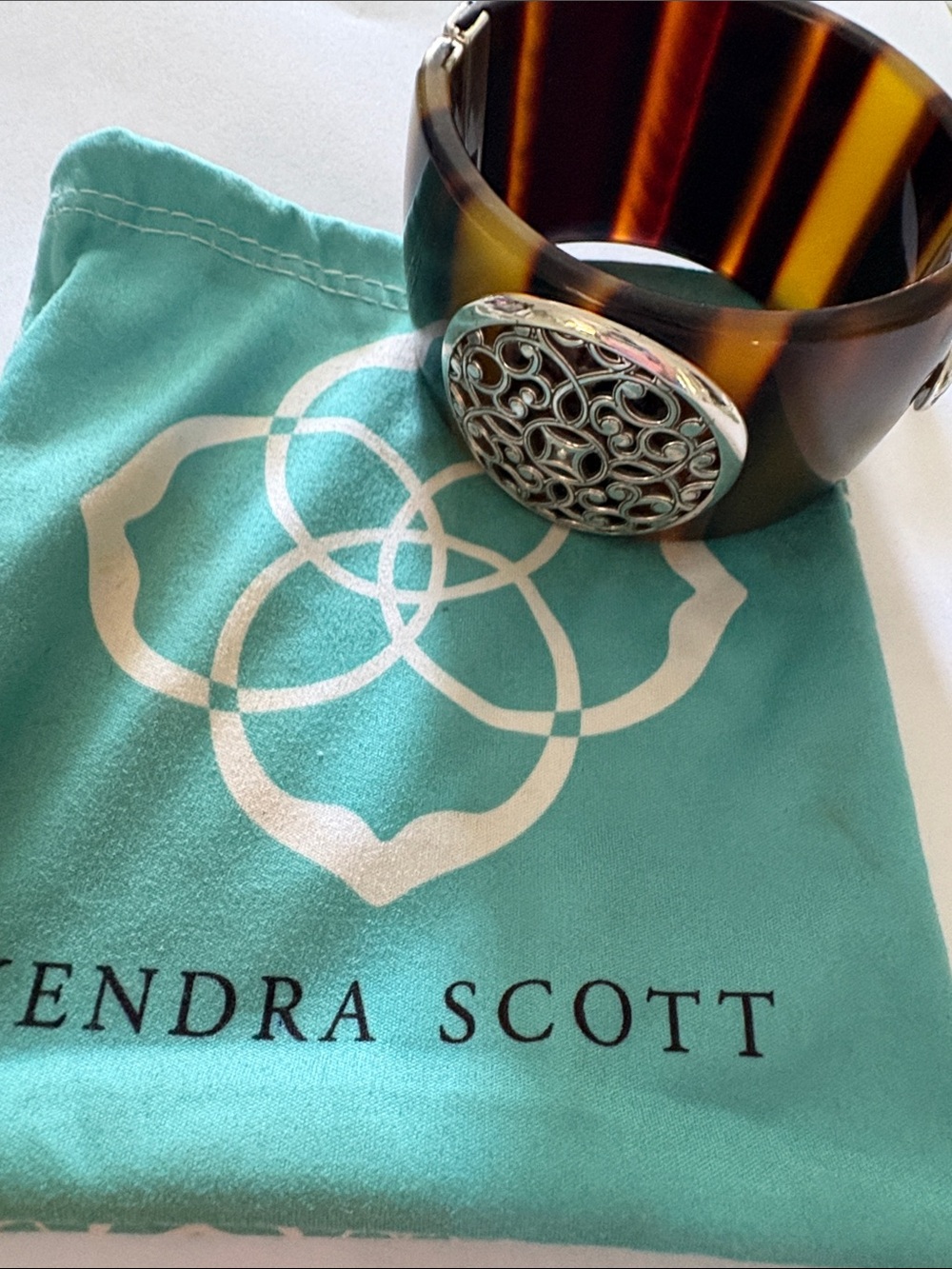 Kendra Scott Tortoiseshell Resin Cuff with Silver Filigree Medallion